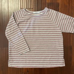 Pull & Bear Red, White and Blue Striped Three Quarter Sleeve Top Size M